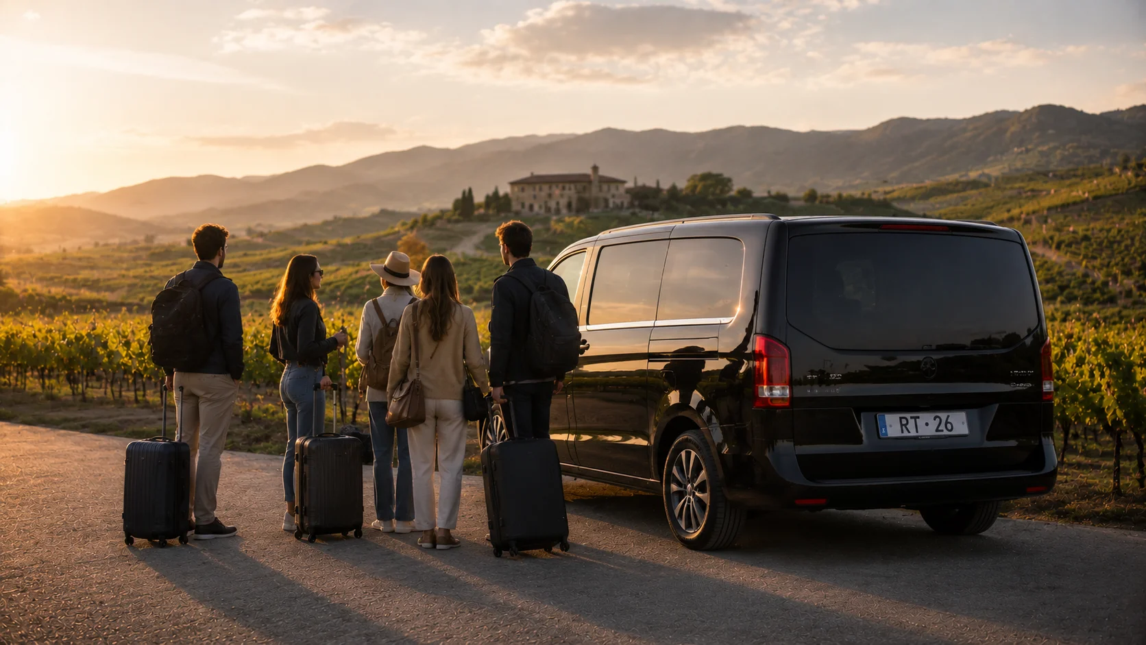 Grupo de viajeros con furgoneta con conductor en La Rioja — Rioja Group