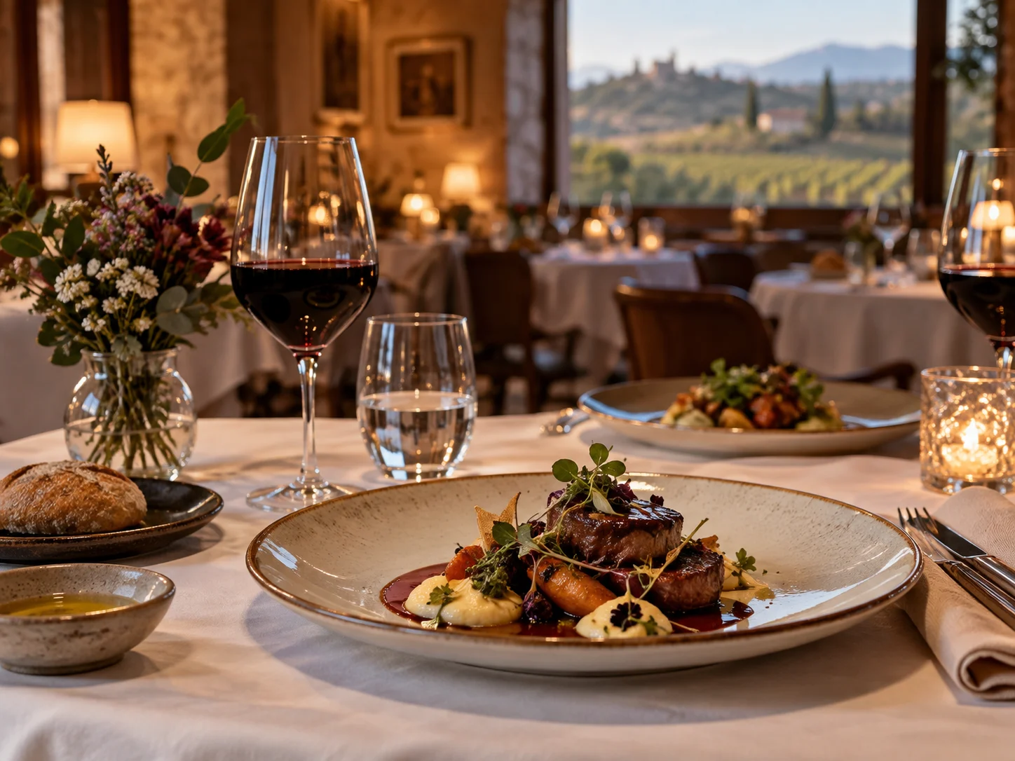 Mesa de alta cocina en un restaurante de La Rioja